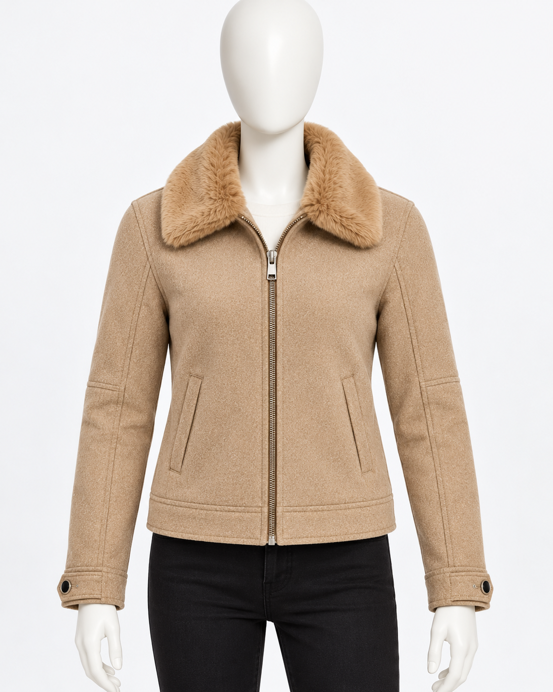 Premium Beige Winter Jacket with Faux Fur Collar