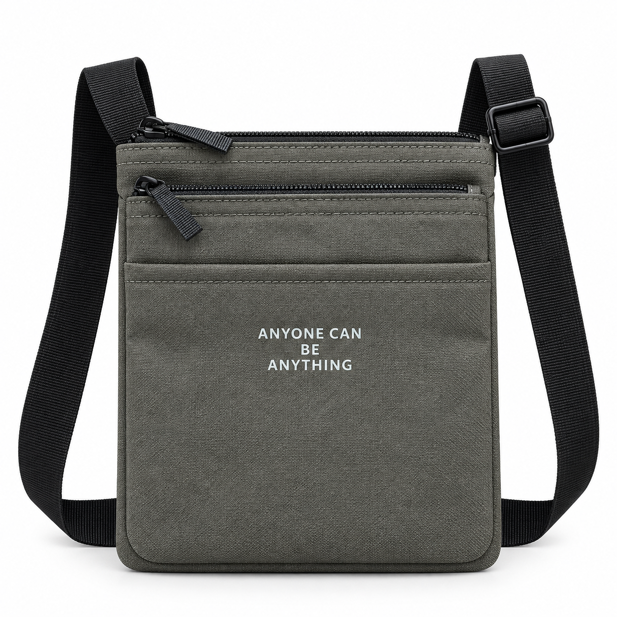 Unisex Grey Crossbody Sling Bag with Adjustable Strap & Multiple Pockets