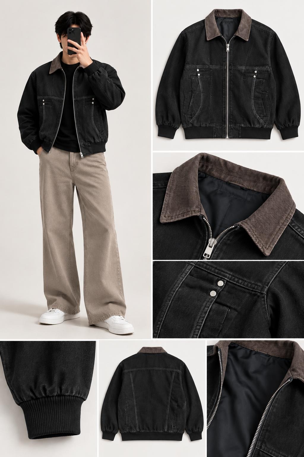 MEN'S BOMBER JACKET WITH CORDUROY COLLAR